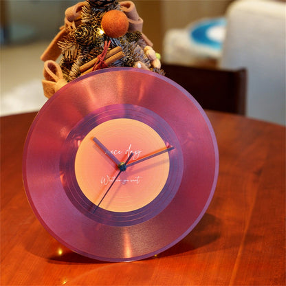12 inch Music Record Wall Art Clock Translucent Silent Round Clocks Home Decor (No Battery)