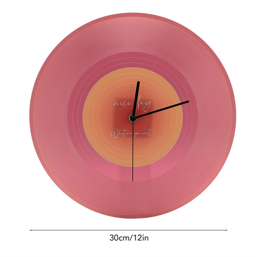 12 inch Music Record Wall Art Clock Translucent Silent Round Clocks Home Decor (No Battery)