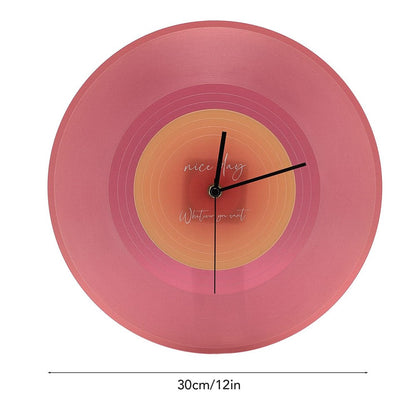 12 inch Music Record Wall Art Clock Translucent Silent Round Clocks Home Decor (No Battery)