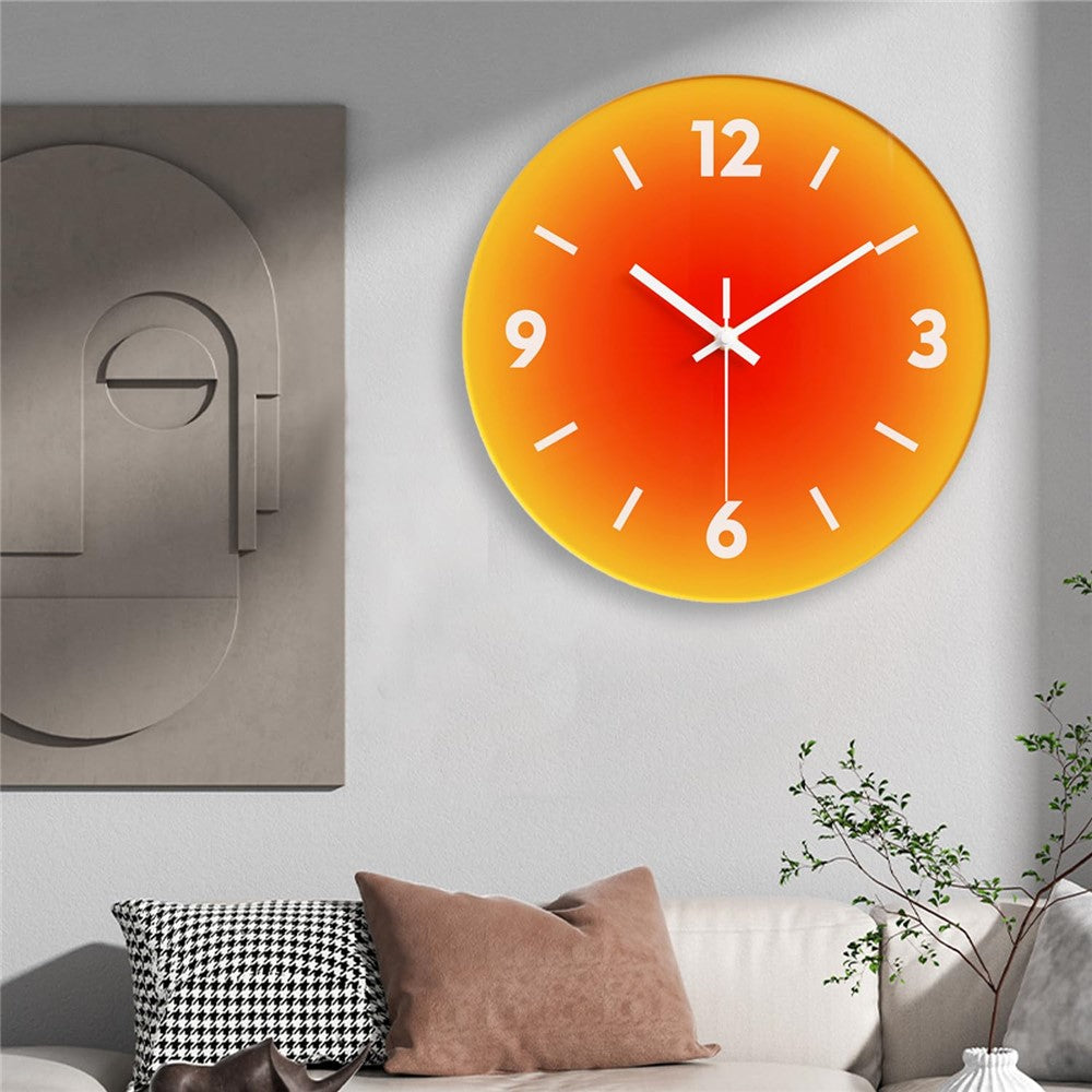12 inch Sunset Wall Clock Battery Operated Gradient Glass Silent Clocks for Home (No Battery)