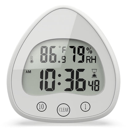 Silent Digital Alarm Clock with Suction Cup Waterproof Countdown Timer Temperature Humidity Sensor