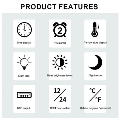 Mirror Surface LED Digital Alarm Clock Temperature Display Students Bedside Desktop Clock