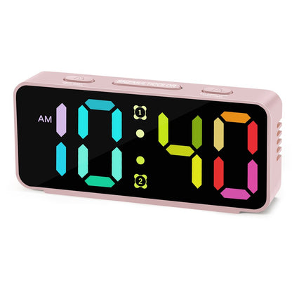YF2024 Dual Alarm 15 RGB Colors LED Mirror Surface Clock Mini Student Desktop Digital Clock