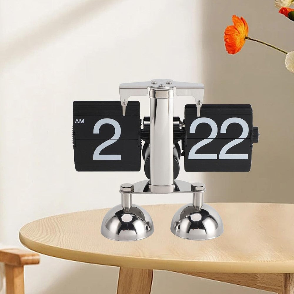 Retro Klappuhr Flip Clock Automatisch Tischuhr Edelstahl Vintage Design Quarz