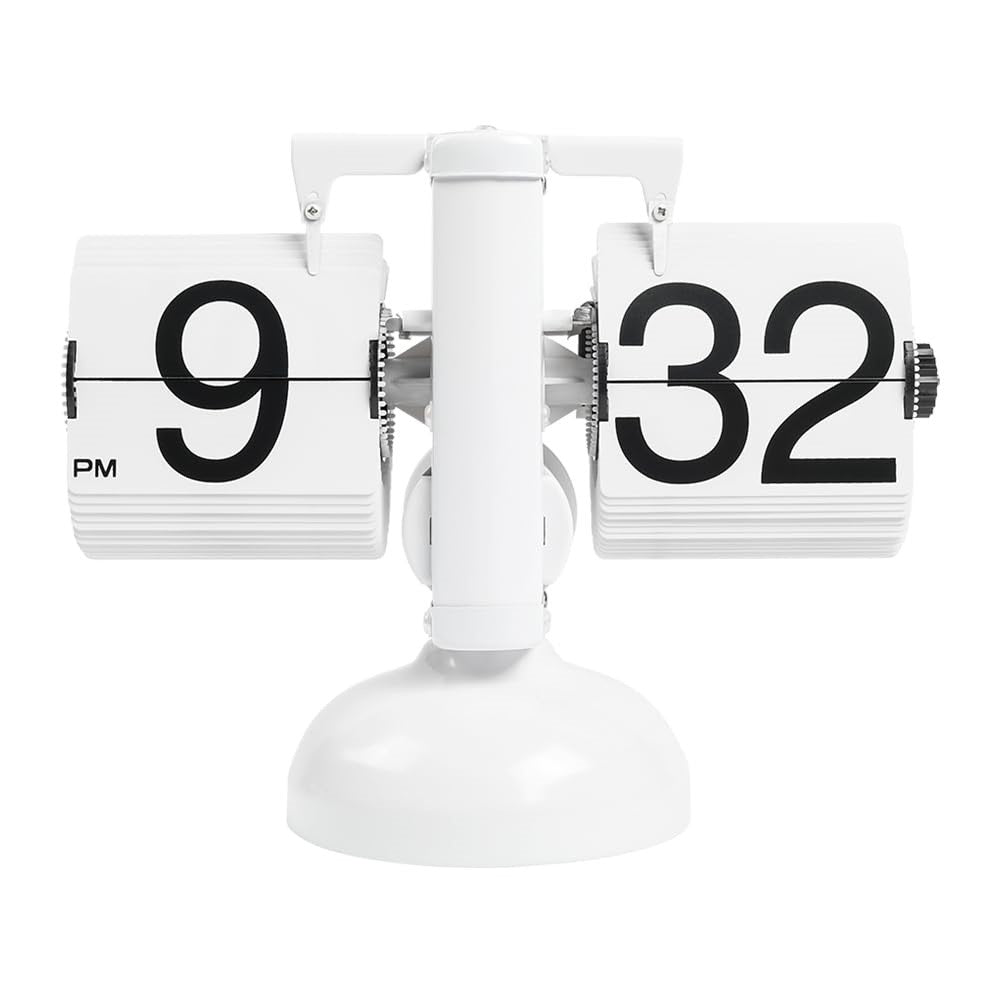 Automatic Flip Clock Retro Simple Home Living Room Table Clock Single Foot Stainless Steel Quartz Movement Flip Clock
