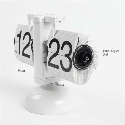 Automatic Flip Clock Retro Simple Home Living Room Table Clock Single Foot Stainless Steel Quartz Movement Flip Clock