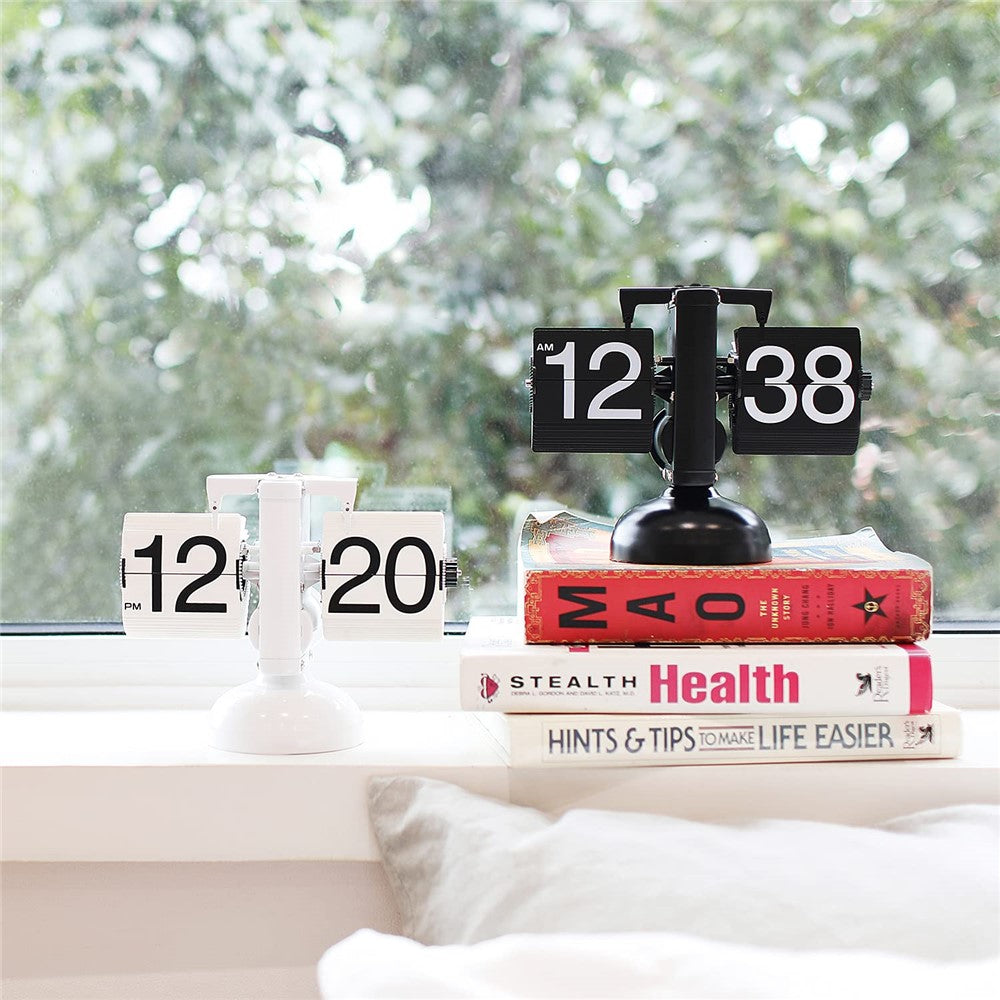 Automatic Flip Clock Retro Simple Home Living Room Table Clock Single Foot Stainless Steel Quartz Movement Flip Clock