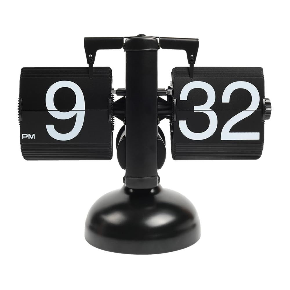 Automatic Flip Clock Retro Simple Home Living Room Table Clock Single Foot Stainless Steel Quartz Movement Flip Clock