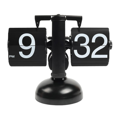 Automatic Flip Clock Retro Simple Home Living Room Table Clock Single Foot Stainless Steel Quartz Movement Flip Clock