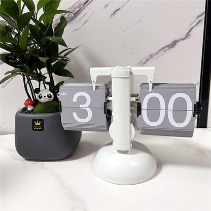 Automatic Flip Clock Retro Simple Home Living Room Table Clock European Single Foot Balance Mechanical Page Turner