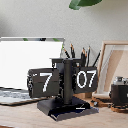 Vintage Auto Flip Clock with Drawer Mechanical Balance Flip Desk Clock for Living Room