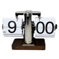 Auto Flip Clock Retro Table Clock Living Room Balance Mechanical Flip Clock with Walnut Square Base