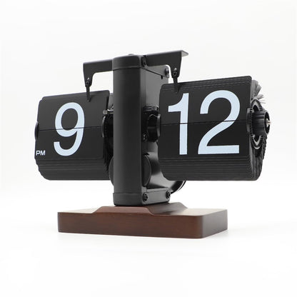 Automatic Flip Clock Retro Simple Home Table Clock Single Foot Stainless Steel Quartz Movement Flip Clock Walnut Square Base