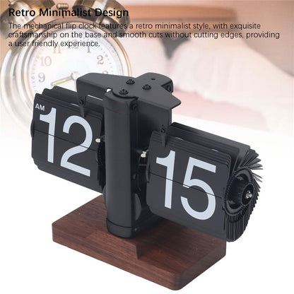 Automatic Flip Clock Retro Simple Home Table Clock Single Foot Stainless Steel Quartz Movement Flip Clock Walnut Square Base