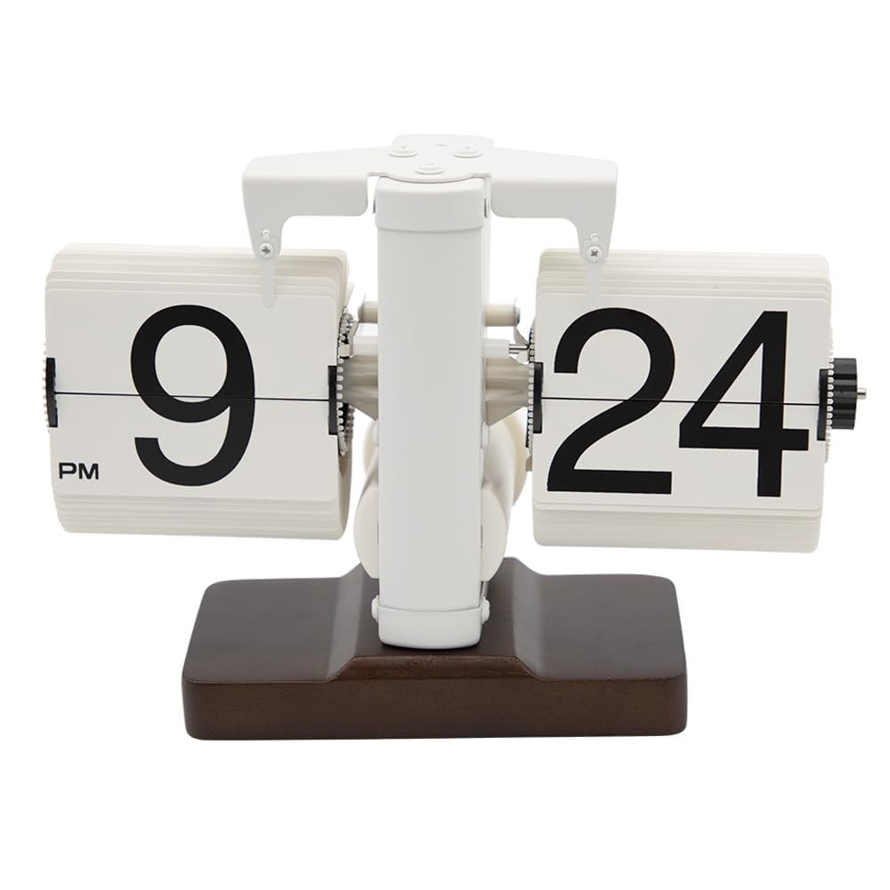 Automatic Flip Clock Retro Simple Home Table Clock Single Foot Stainless Steel Quartz Movement Flip Clock Walnut Square Base