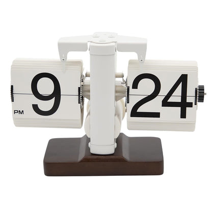 Automatic Flip Clock Retro Simple Home Table Clock Single Foot Stainless Steel Quartz Movement Flip Clock Walnut Square Base
