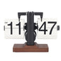 Automatic Flip Clock Retro Simple Home Table Clock Single Foot Stainless Steel Quartz Movement Flip Clock Walnut Square Base