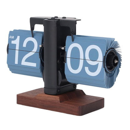 Automatic Flip Clock Retro Simple Home Table Clock Single Foot Stainless Steel Quartz Movement Flip Clock Walnut Square Base