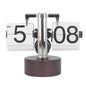Automatic Flip Clock Retro Simple Home Table Clock Single Foot Stainless Steel Quartz Movement Flip Clock Walnut Round Base