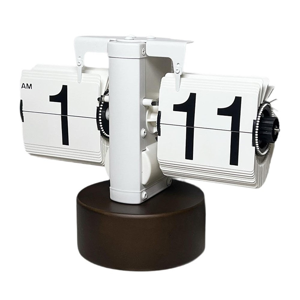 Retro Auto Flip Clock with Walnut Round Base for Home Living Balance Mechanical Desk Flip Clock