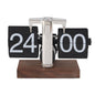 Automatic Flip Clock Retro Simple Desk Clock Single Foot Stainless Steel Quartz Movement Flip Clock Square Walnut Base