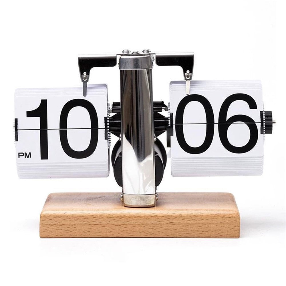 Retro Klappuhr Flip Clock Holz Buchenholz Tischuhr Vintage Automatisch Design