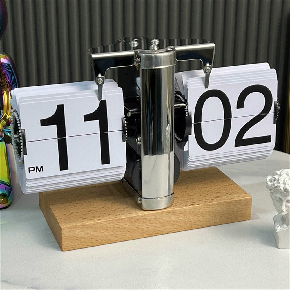 Retro Klappuhr Flip Clock Holz Buchenholz Tischuhr Vintage Automatisch Design