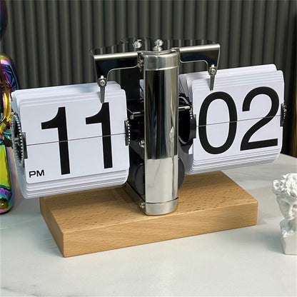 Retro Klappuhr Flip Clock Holz Buchenholz Tischuhr Vintage Automatisch Design
