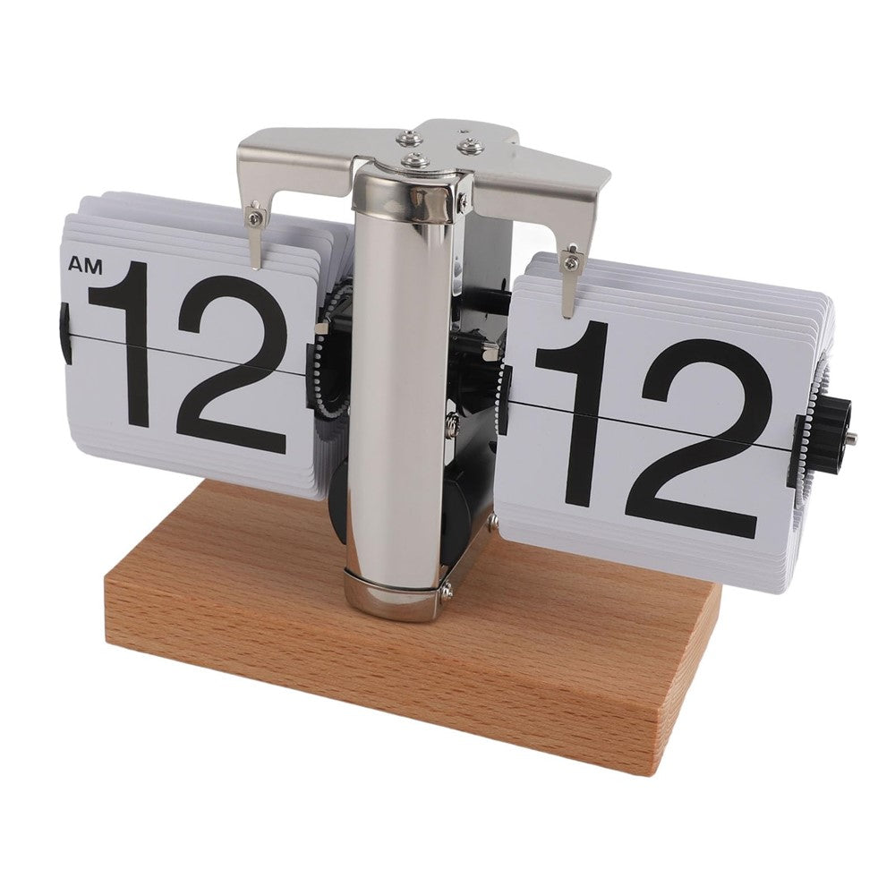 Retro Klappuhr Flip Clock Holz Buchenholz Tischuhr Vintage Automatisch Design