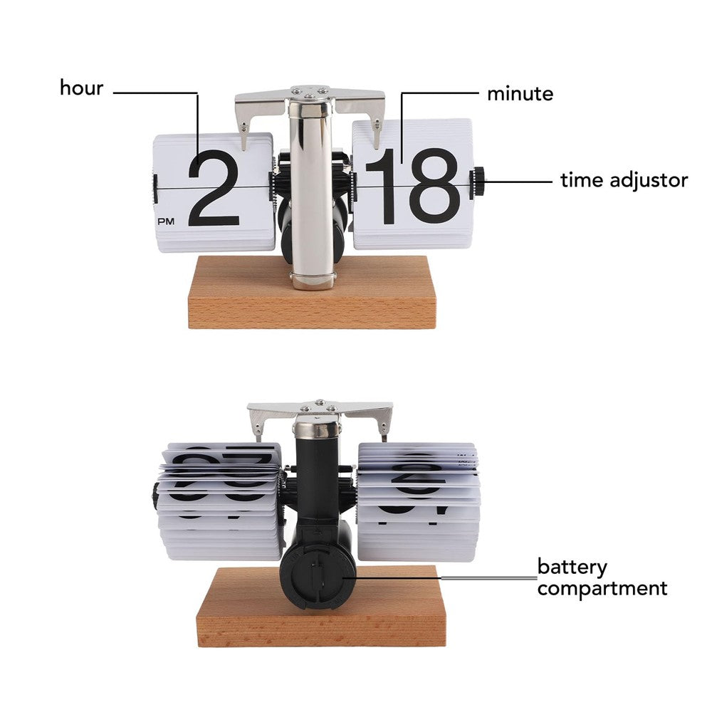 Retro Klappuhr Flip Clock Holz Buchenholz Tischuhr Vintage Automatisch Design