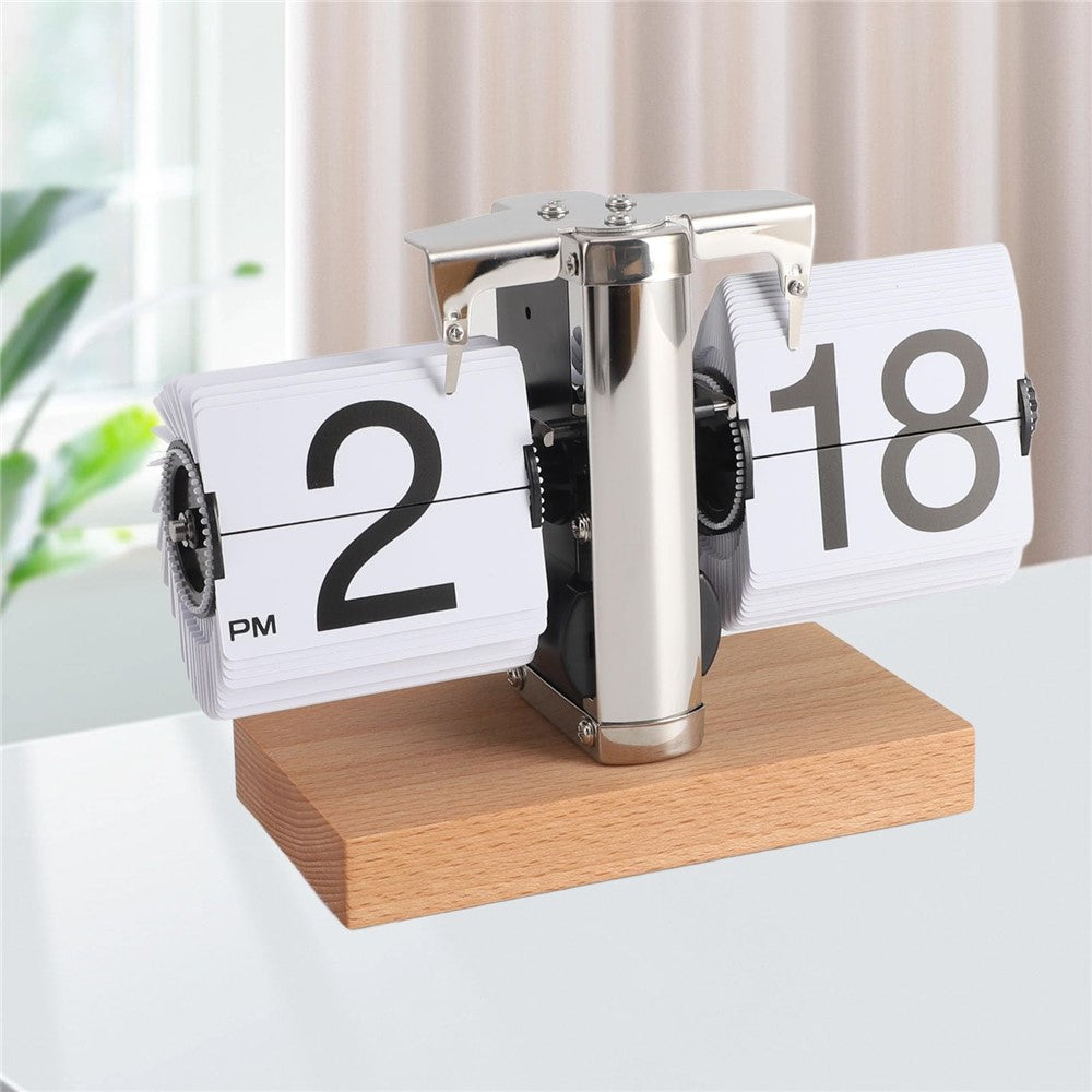 Retro Klappuhr Flip Clock Holz Buchenholz Tischuhr Vintage Automatisch Design