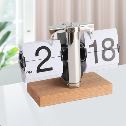 Retro Klappuhr Flip Clock Holz Buchenholz Tischuhr Vintage Automatisch Design