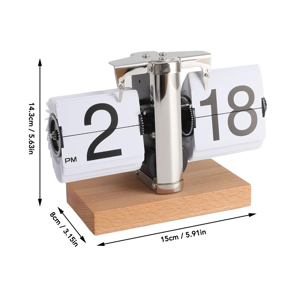 Retro Klappuhr Flip Clock Holz Buchenholz Tischuhr Vintage Automatisch Design