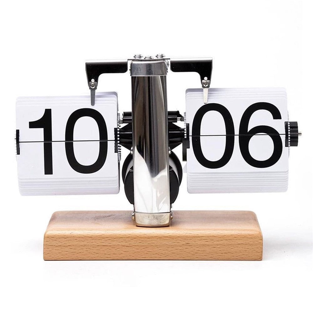 Retro Klappuhr Flip Clock Holz Buchenholz Tischuhr Vintage Automatisch Design