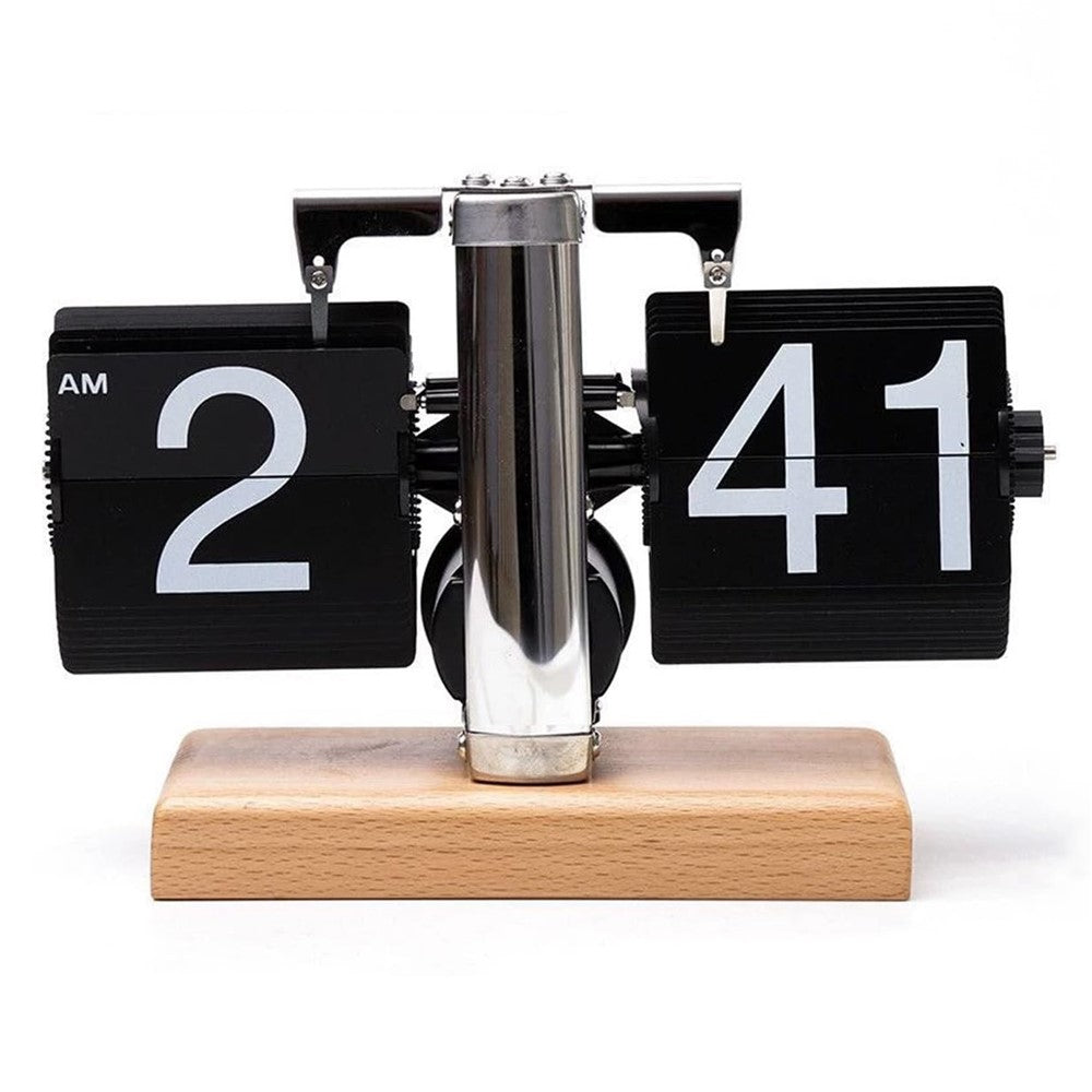 Retro Klappuhr Flip Clock Holz Buchenholz Tischuhr Vintage Automatisch Design