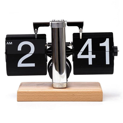 Retro Klappuhr Flip Clock Holz Buchenholz Tischuhr Vintage Automatisch Design