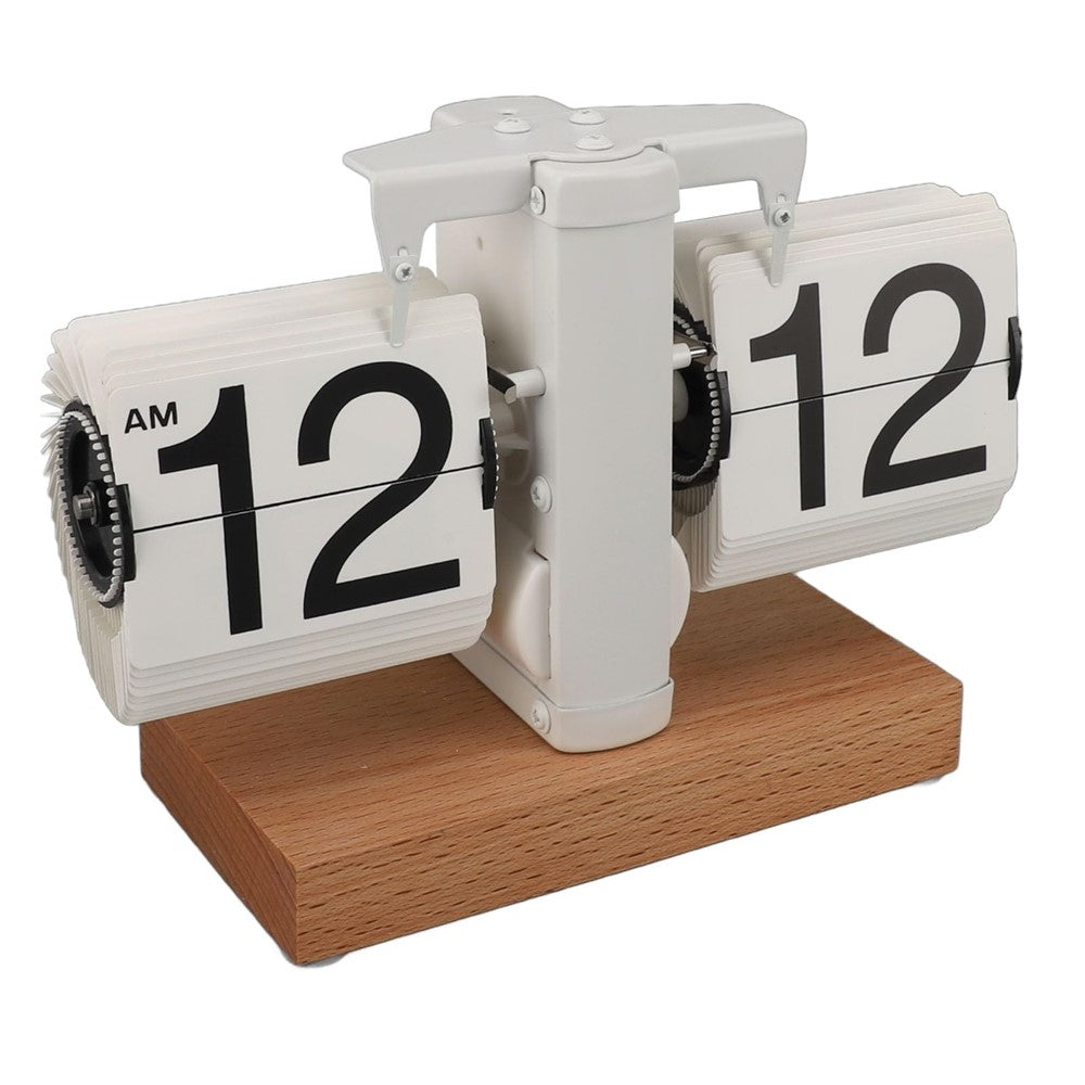 Automatic Flip Clock Retro Home Table Clock Single Foot Stainless Steel Quartz Movement Flip Clock Square Wooden Base