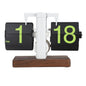 Automatic Flip Clock Retro Home Table Clock Single Foot Stainless Steel Quartz Movement Flip Clock Square Wooden Base