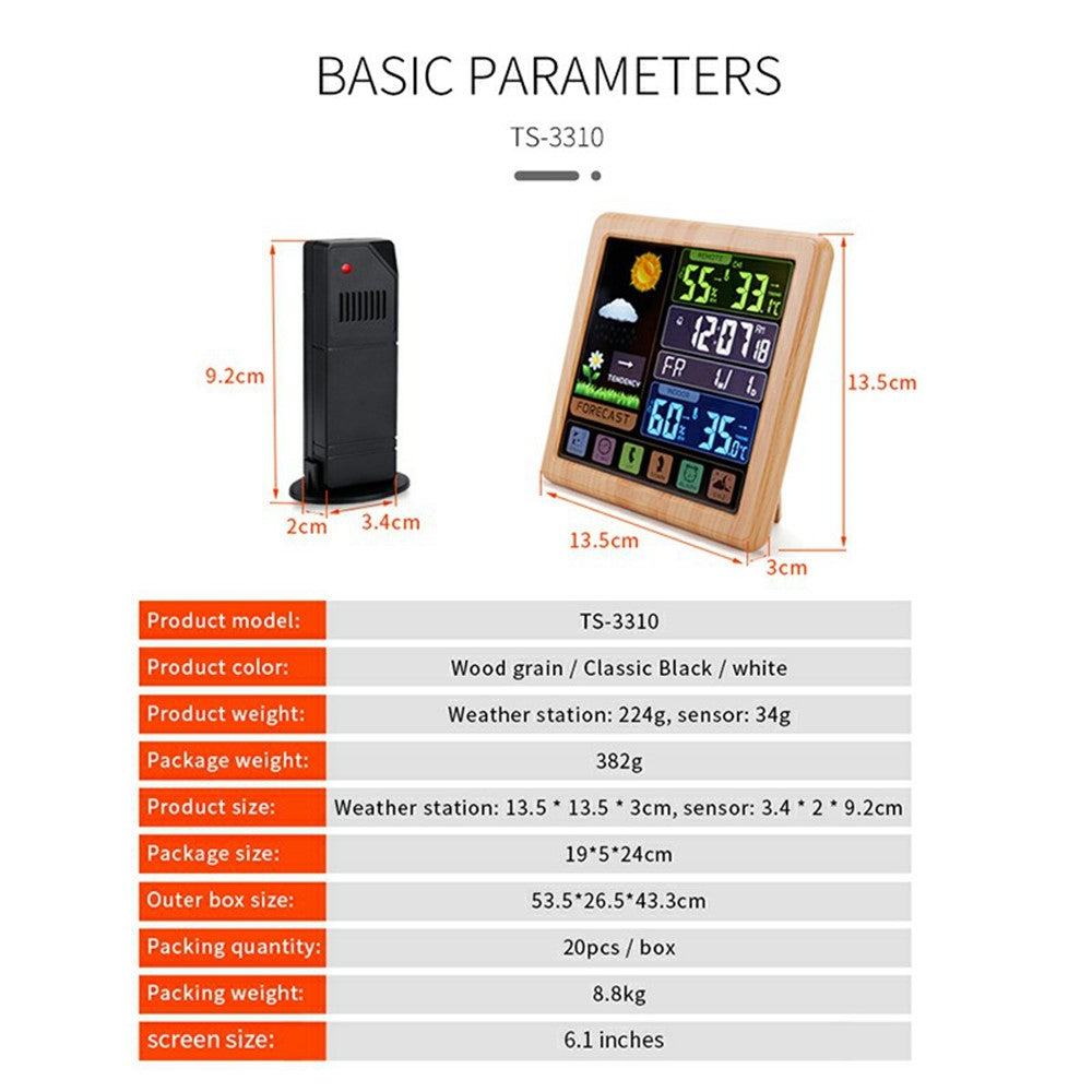 TS-3310 Multifunctional Touch Screen Wireless Weather Station Clock Indoor Outdoor Thermometer Hygrometer