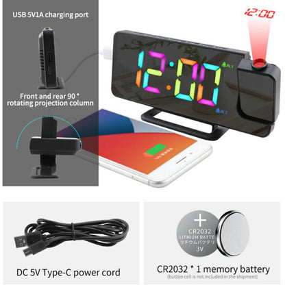 TS-9210 RGB Mirror Projection Clock Large Screen Digital Alarm Clock Desktop Electronic Clock