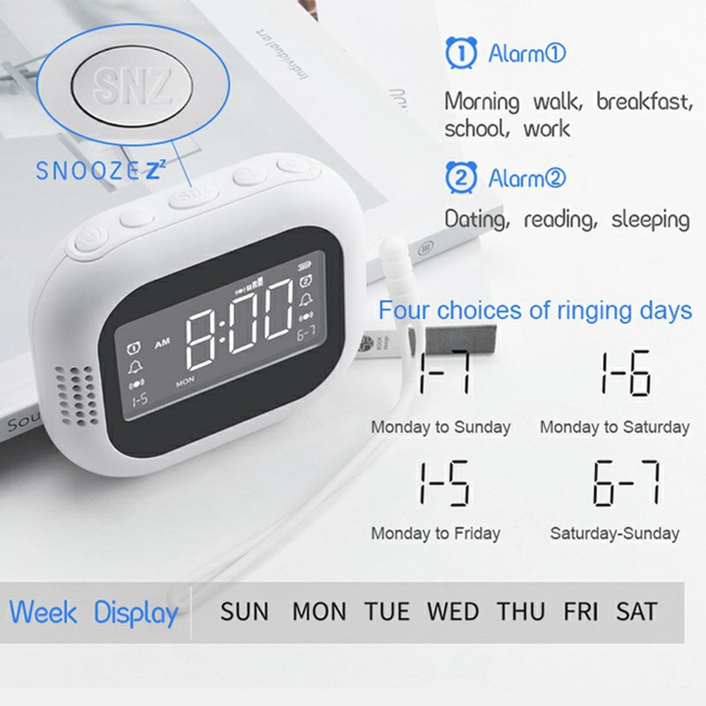 TS-BC700 Portable Vibrating Alarm Clock Multifunction Rechargeable Vibration Clock for Deaf / Elderly / Heavy Sleepers