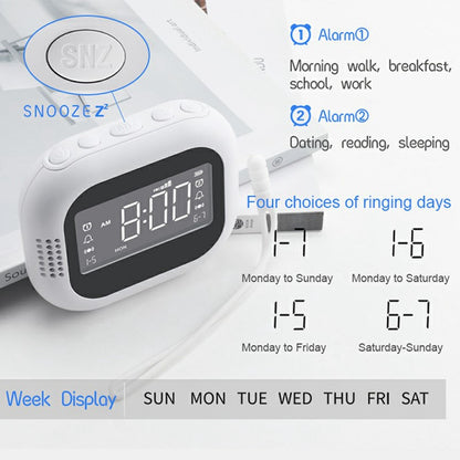 TS-BC700 Portable Vibrating Alarm Clock Multifunction Rechargeable Vibration Clock for Deaf / Elderly / Heavy Sleepers