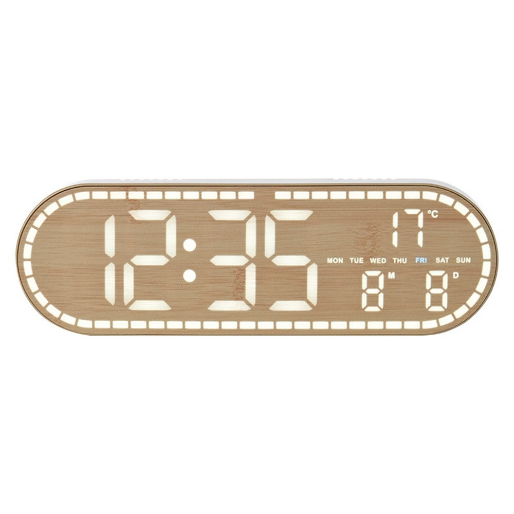 GH8053 Oval Shape Multi-function Wall Clock 4 Brightness Levels Adjustable LED Electronic Clock with Date and Temperature Display