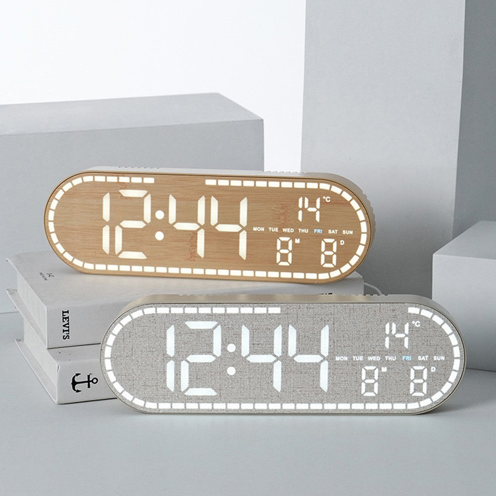 GH8053 Oval Shape Multi-function Wall Clock 4 Brightness Levels Adjustable LED Electronic Clock with Date and Temperature Display