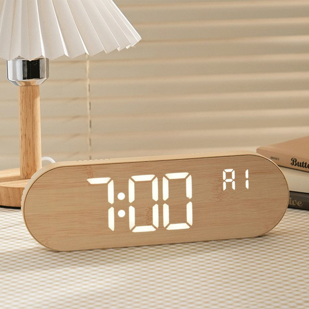 GH8053 Oval Shape Multi-function Wall Clock 4 Brightness Levels Adjustable LED Electronic Clock with Date and Temperature Display