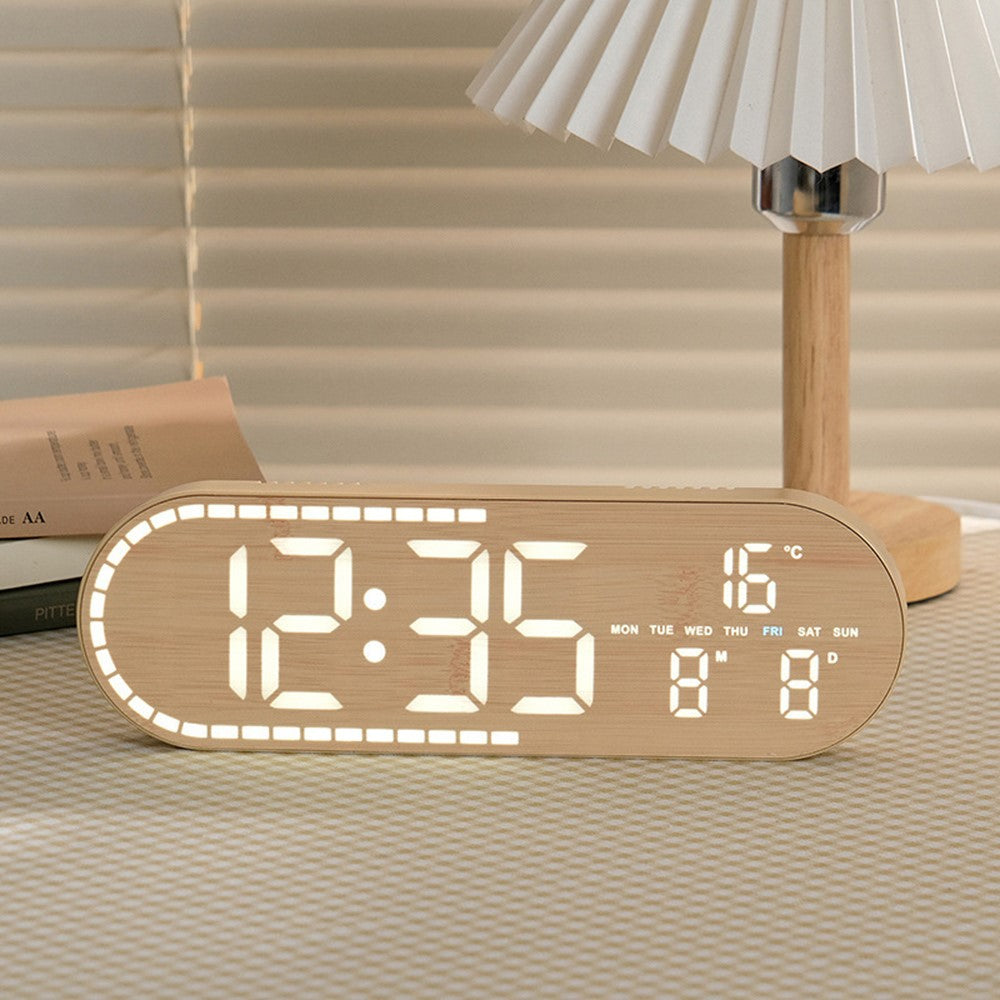 GH8053 Oval Shape Multi-function Wall Clock 4 Brightness Levels Adjustable LED Electronic Clock with Date and Temperature Display