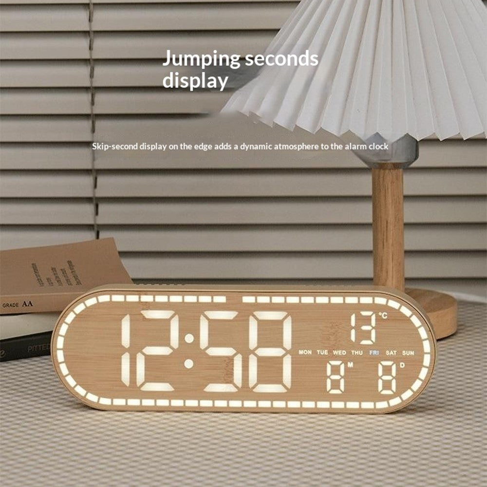 GH8053 Oval Shape Multi-function Wall Clock 4 Brightness Levels Adjustable LED Electronic Clock with Date and Temperature Display