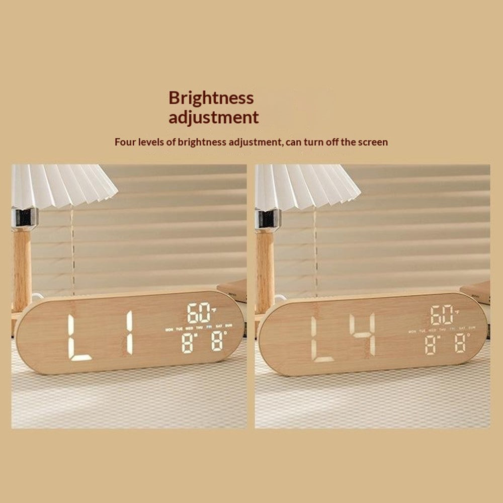 GH8053 Oval Shape Multi-function Wall Clock 4 Brightness Levels Adjustable LED Electronic Clock with Date and Temperature Display