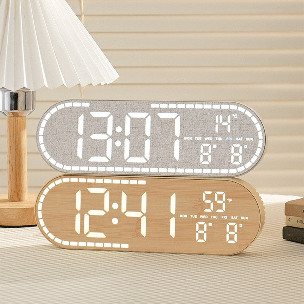 GH8053 Oval Shape Multi-function Wall Clock 4 Brightness Levels Adjustable LED Electronic Clock with Date and Temperature Display