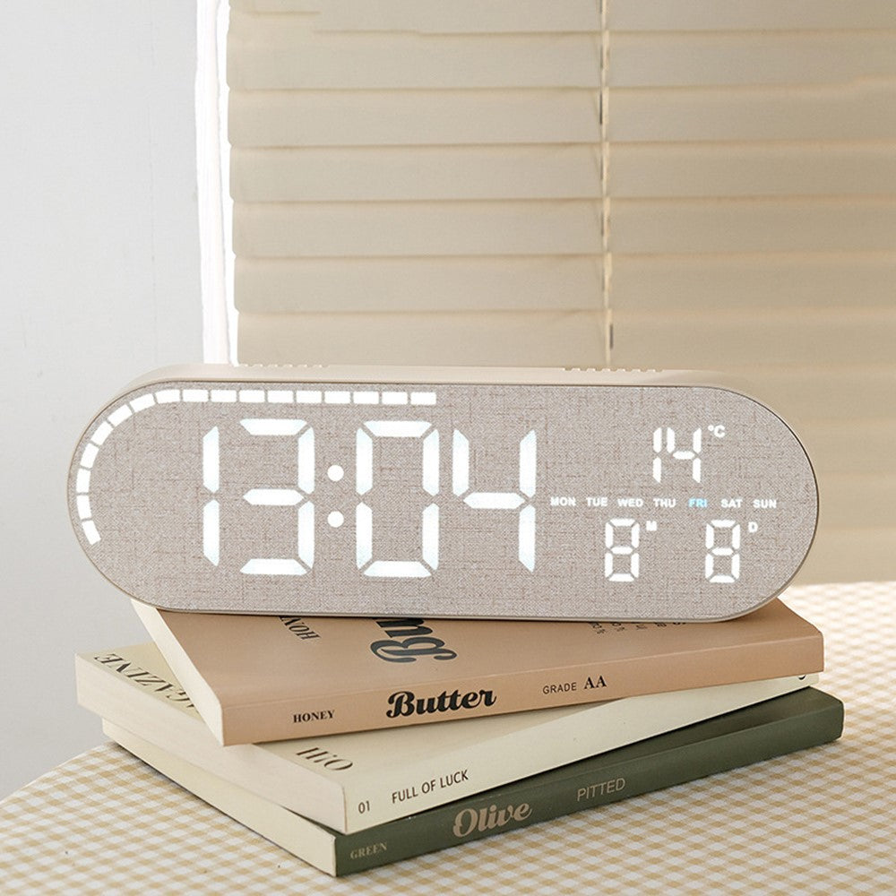 GH8053 Oval Shape Multi-function Wall Clock 4 Brightness Levels Adjustable LED Electronic Clock with Date and Temperature Display